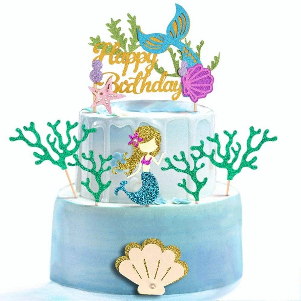 Mermaid Theme Glitter  Birthday Cake Topper