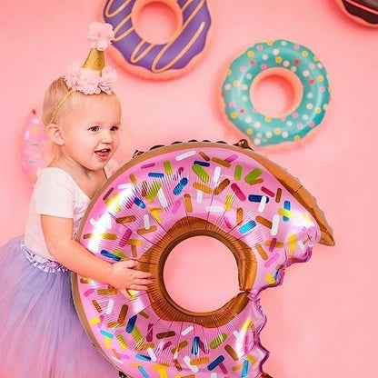 Pink Glazed Donut Shaped Foil Balloon Bundle 5 Pack