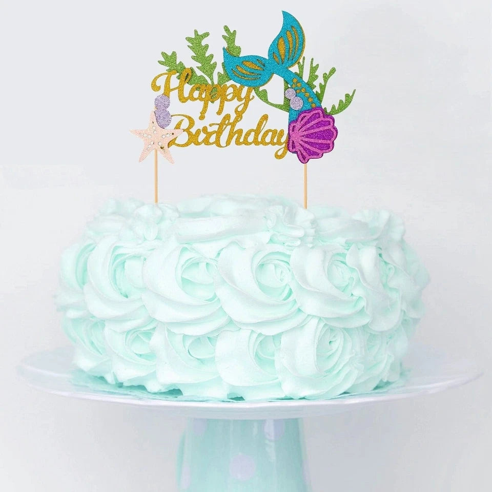 Mermaid Theme Glitter  Birthday Cake Topper