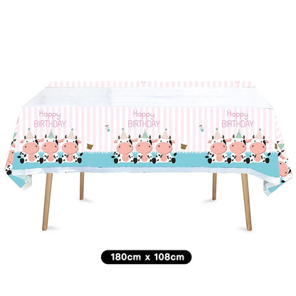 Farm Animal Cute Cow Tablecloth Table Cover Plastic 180cm x 108cm