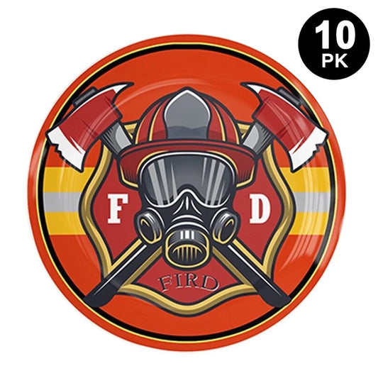 Fire Truck Fireman Theme 23cm 9 inch Round Paper Plates 10PK