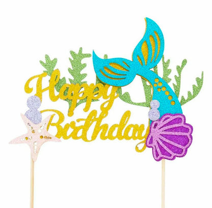 Mermaid Theme Glitter  Birthday Cake Topper