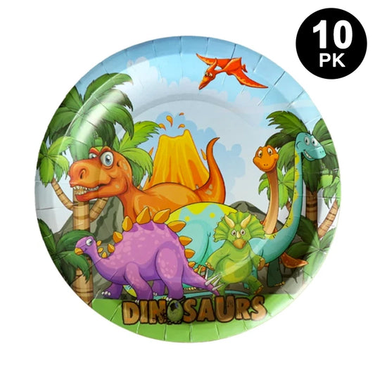 Cartoon Dinosaur 23cm 9 inch Round Paper Plates 10PK