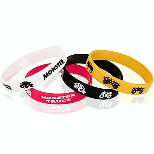 Monster Truck Theme Silicone Bracelets Rubber Wristbands (Pack of 12)