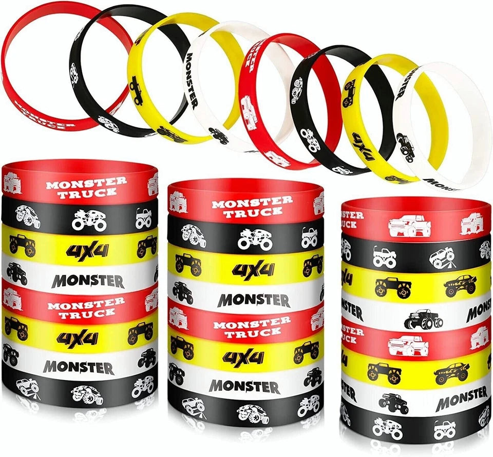 Monster Truck Theme Silicone Bracelets Rubber Wristbands 12 Pack