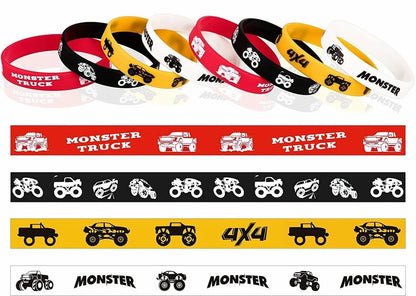 Monster Truck Theme Silicone Bracelets Rubber Wristbands 12 Pack