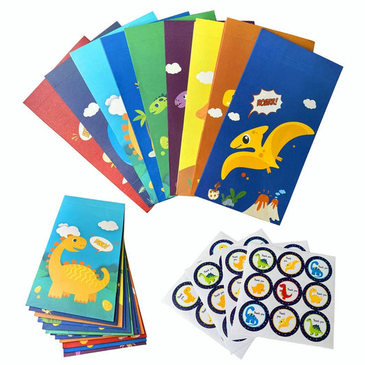 Cartoon Dinosaur Paper Gift Bags with Mini Stickers 12PK