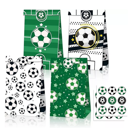 Soccer Print Paper Gift Bags with Mini Stickers (Pack of 12)
