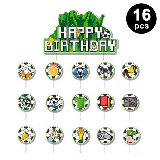 Soccer Theme Birthday Cake Cupcake Toppers 16 Pack