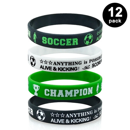 Soccer Champion Silicone Bracelets Rubber Wristbands 12 Pack