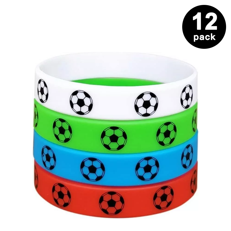 Soccer Theme Silicone Bracelets Rubber Wristbands 12 Pack