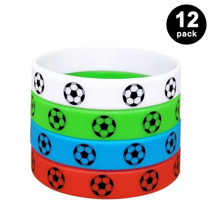 Soccer Theme Silicone Bracelets Rubber Wristbands 12 Pack