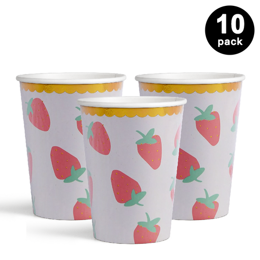 Strawberry Print 250ml 8oz Paper Cups 10 Pack