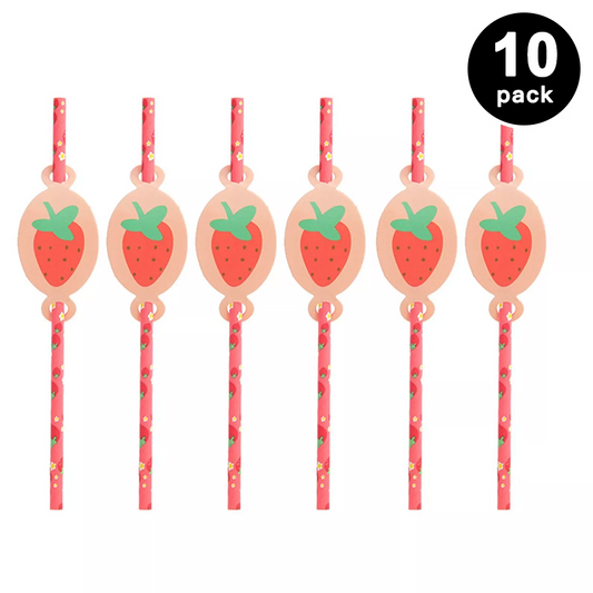 Strawberry Theme Paper Straws 10 Pack