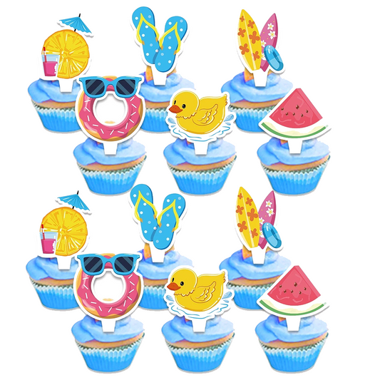 Swimming Pool Summer Theme Cupcake Toppers 12 Pack