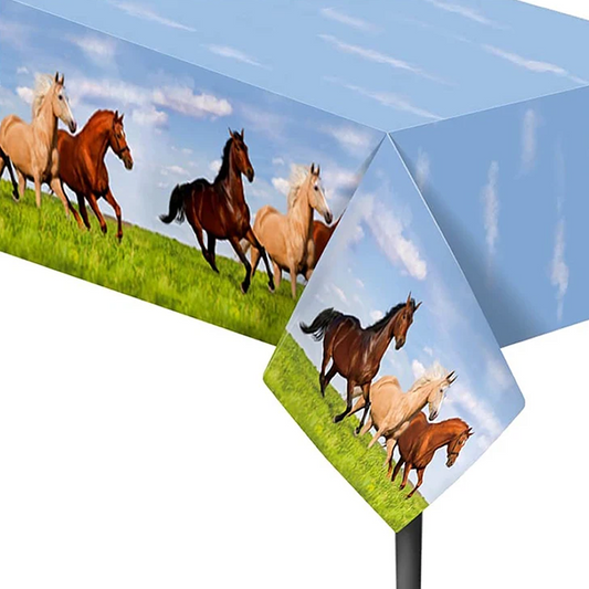 Horse Racing Cowboy Theme Table Cover Plastic 220cm x 130cm