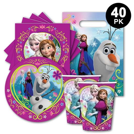 Frozen Theme Party Tableware Pack 40pcs | Paper Cups Plates Napkins Loot Bags