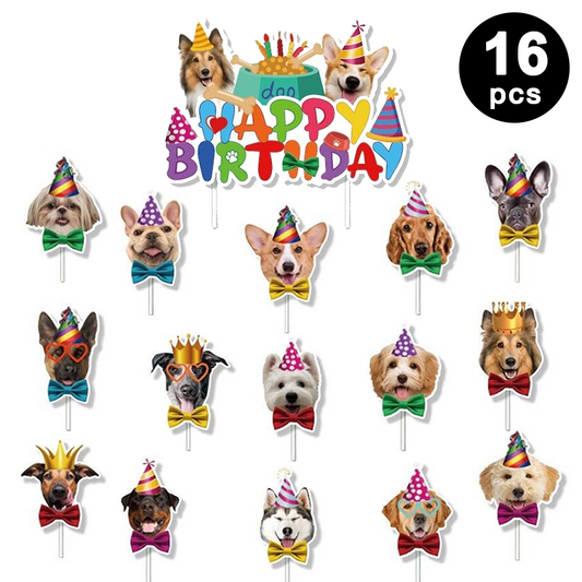 Cute Puppy Dogs Birthday Cake Cupcake Toppers 16pk