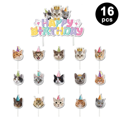 Cute Pet Cats Party Decorating Set | Banners Latex Balloons Cake Cupcake Toppers