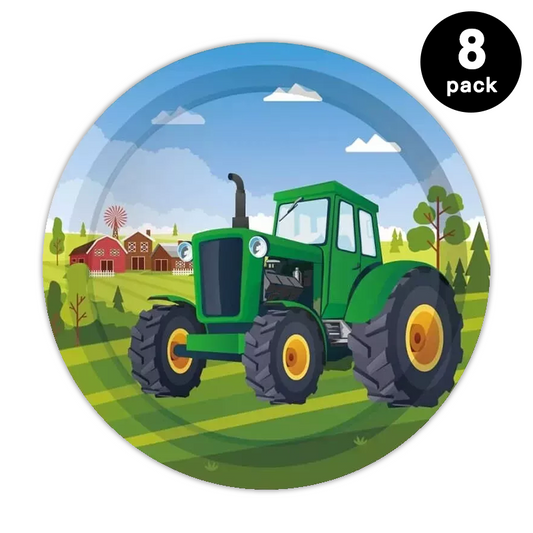 Tractor Theme 9 inch 23cm Paper Plates Round 8pk