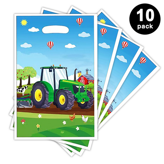 Tractor Theme Gift Loot Bags Plastic 10pk