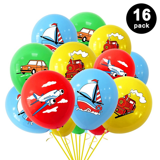 16pcs Transportation Theme Printed Assorted Latex Balloons