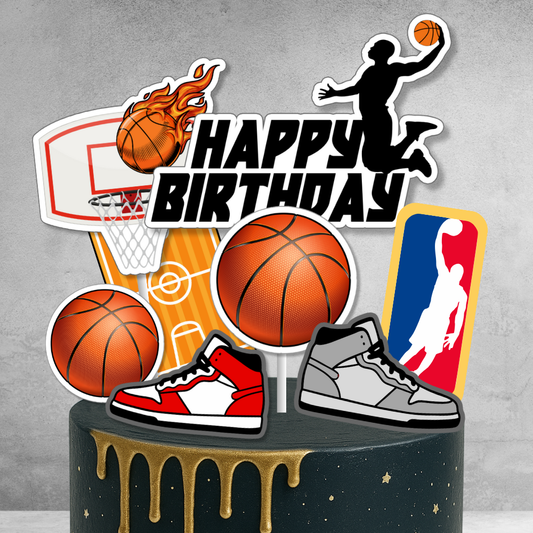 Basketball Theme Birthday DIY Cake Toppers 8 Pack