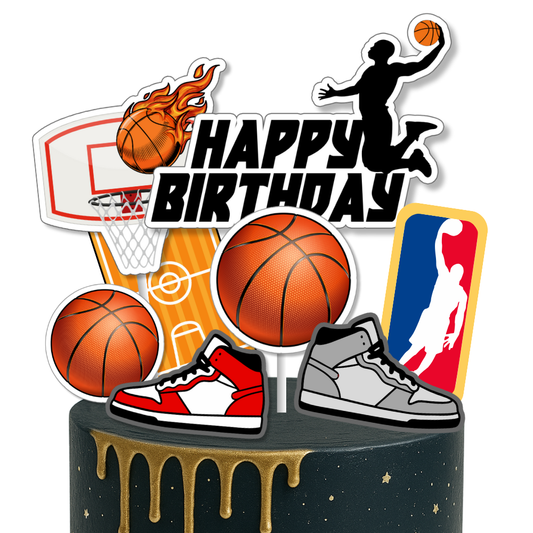 Basketball Theme Birthday DIY Cake Toppers 8 Pack