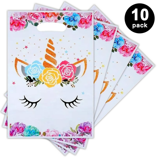 Unicorn Theme Gift Loot Bags Plastic 10 Pack