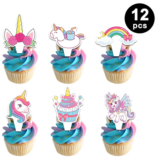 12pcs Unicorn Theme Paper Cupcake Toppers