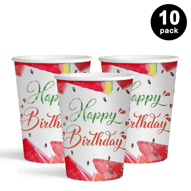 Watermelon Theme 250ml Paper Cups 10 Pack