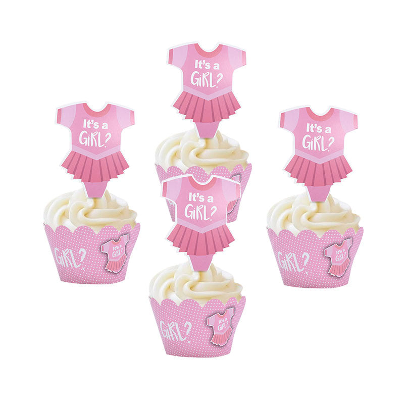 Gender Reveal Baby Shower Girl Pink Cupcake Toppers & Wrappers 12PK
