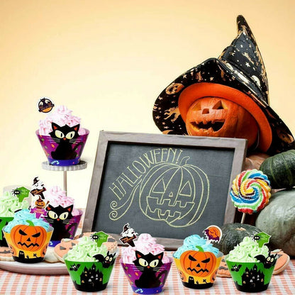 Happy Halloween Cupcake Toppers & Wrappers 12PK