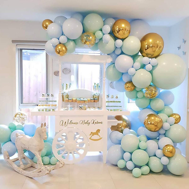 126PCS Macaron Mint Blue Golden Balloon Garland Arch Kit Party Supplies for Baby Shower Birthday Wedding Engagement Anniversary Party Decor