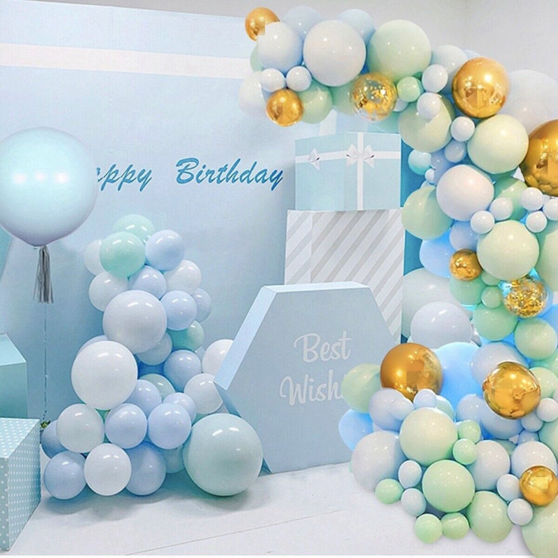 126PCS Macaron Mint Blue Golden Balloon Garland Arch Kit Party Supplies for Baby Shower Birthday Wedding Engagement Anniversary Party Decor