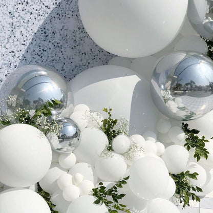 125PCS White Silver Balloon Garland Arch Kit | Macaron White Silver Balloons for Bridal Shower Baby Shower Birthday Party Decorations
