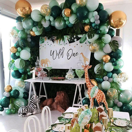 166PCS Amazon Jungle Safari Theme Party Supplies Balloon Garland Arch Kit with Tropical Palm Leaves for Kids Birthday Party Decoration