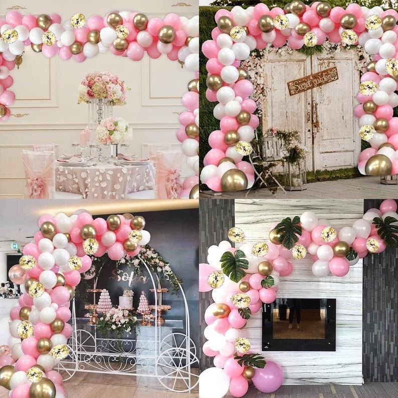 123PCS Balloon Garland Arch Kit Pink White Gold Metallic Confetti Balloons Party Supplies Baby Shower Birthday Wedding Party Decoration