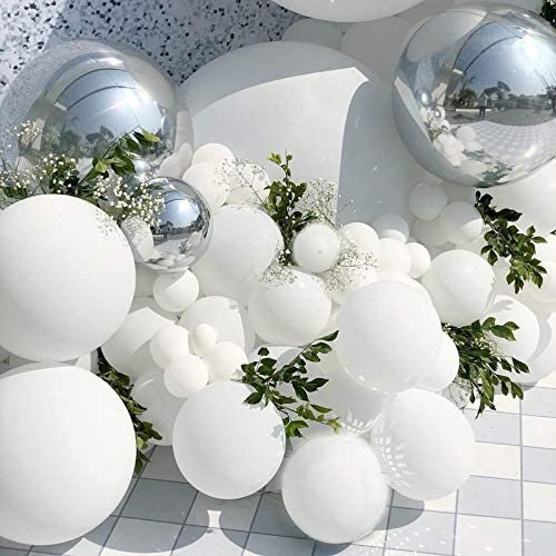 125PCS White Silver Balloon Garland Arch Kit | Macaron White Silver Balloons for Bridal Shower Baby Shower Birthday Party Decorations