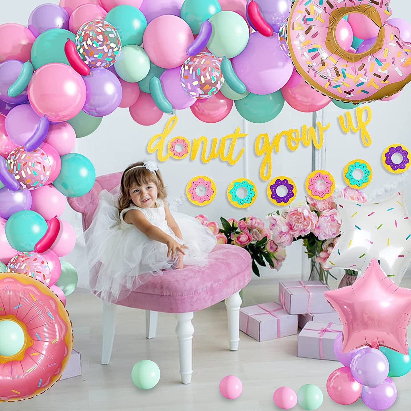 81Pcs Donut Balloon Garland Arch | Party Banner Donut Sausage Foil Balloons for  Baby Shower Birthday Summer Party Decoration