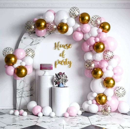 108Pcs Pink White Gold Balloon Garland |  Golden Metallic Confetti Balloon Arch Kit for Baby Shower Birthday Wedding Anniversary Party Decor