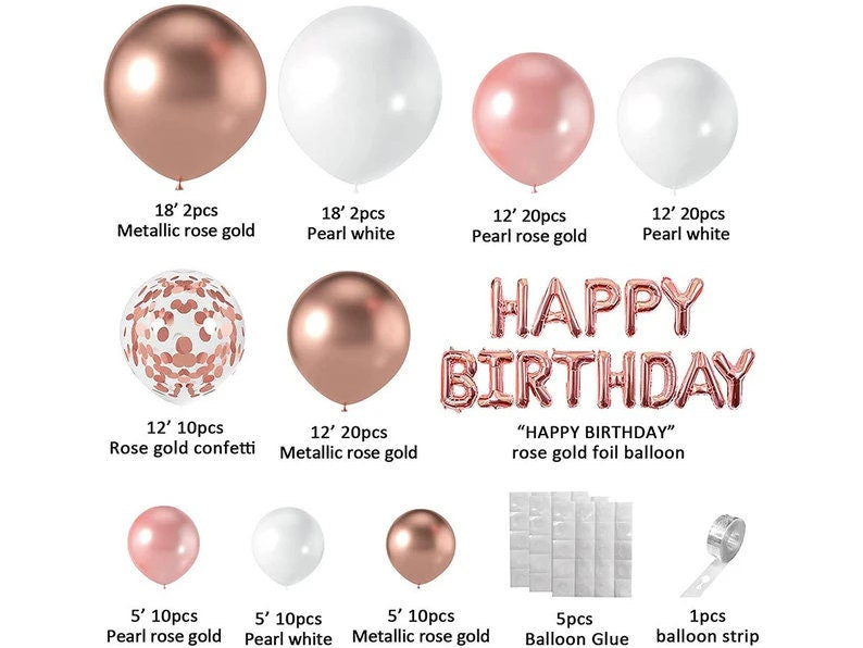 119pcs Rose Gold Garland Balloon Arch Kit Metallic Rose Gold Pearl White Confetti Birthday Balloons Baby Shower Birthday Decorations