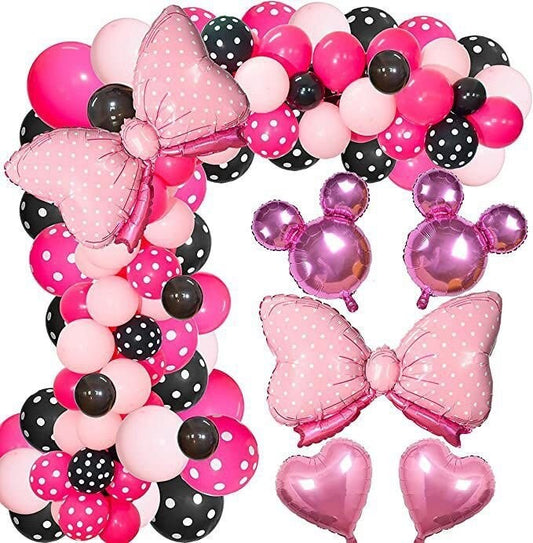 119pcs Minnie Mouse Theme Balloon Garland Arch Kit | Pink Bowknot Foil Balloons Black Pink Dots Balloons for Girls Birthday Party Decoration