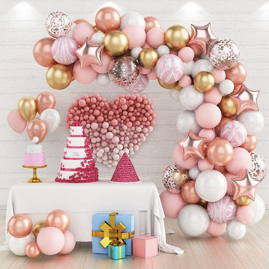 82PCS Pink Marble Rose Gold Star Balloon Garland Arch Kit Party Supplies Baby Shower Birthday Wedding Anniversary Party Decorations