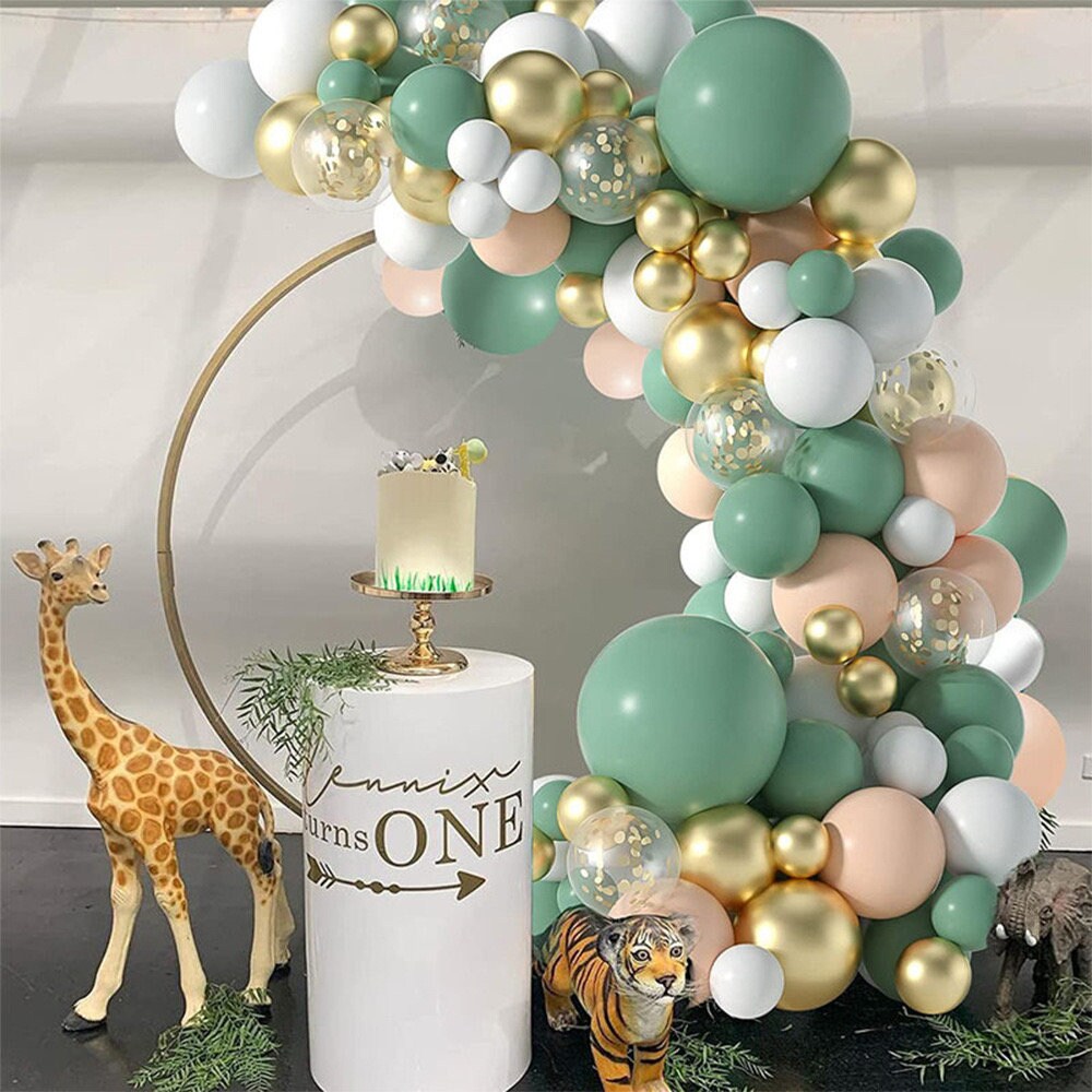 117Pcs Olive Avocado Green Balloon Garland Arch Kit with Gold Confetti Metallic Balloons for Baby Shower Wedding Birthday Party Decorations
