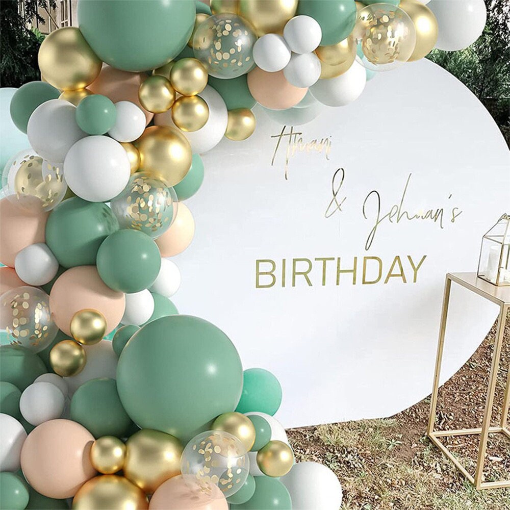 117Pcs Olive Avocado Green Balloon Garland Arch Kit with Gold Confetti Metallic Balloons for Baby Shower Wedding Birthday Party Decorations