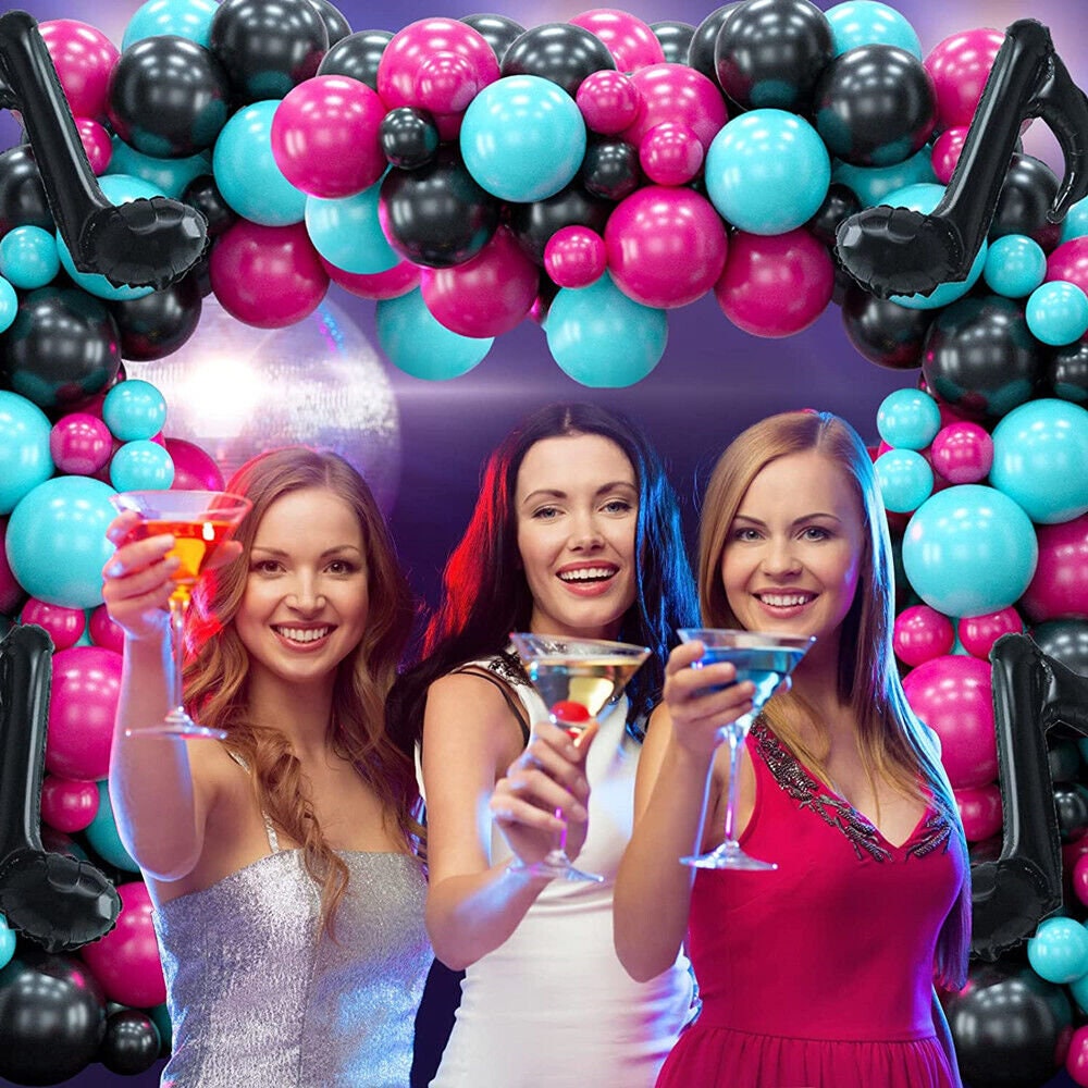 139PCS Tik Tok Music Theme Balloon Garland | Rose Red Blue Black Balloon Arch Kit | Musical Note Balloons for Birthday Party Decorations