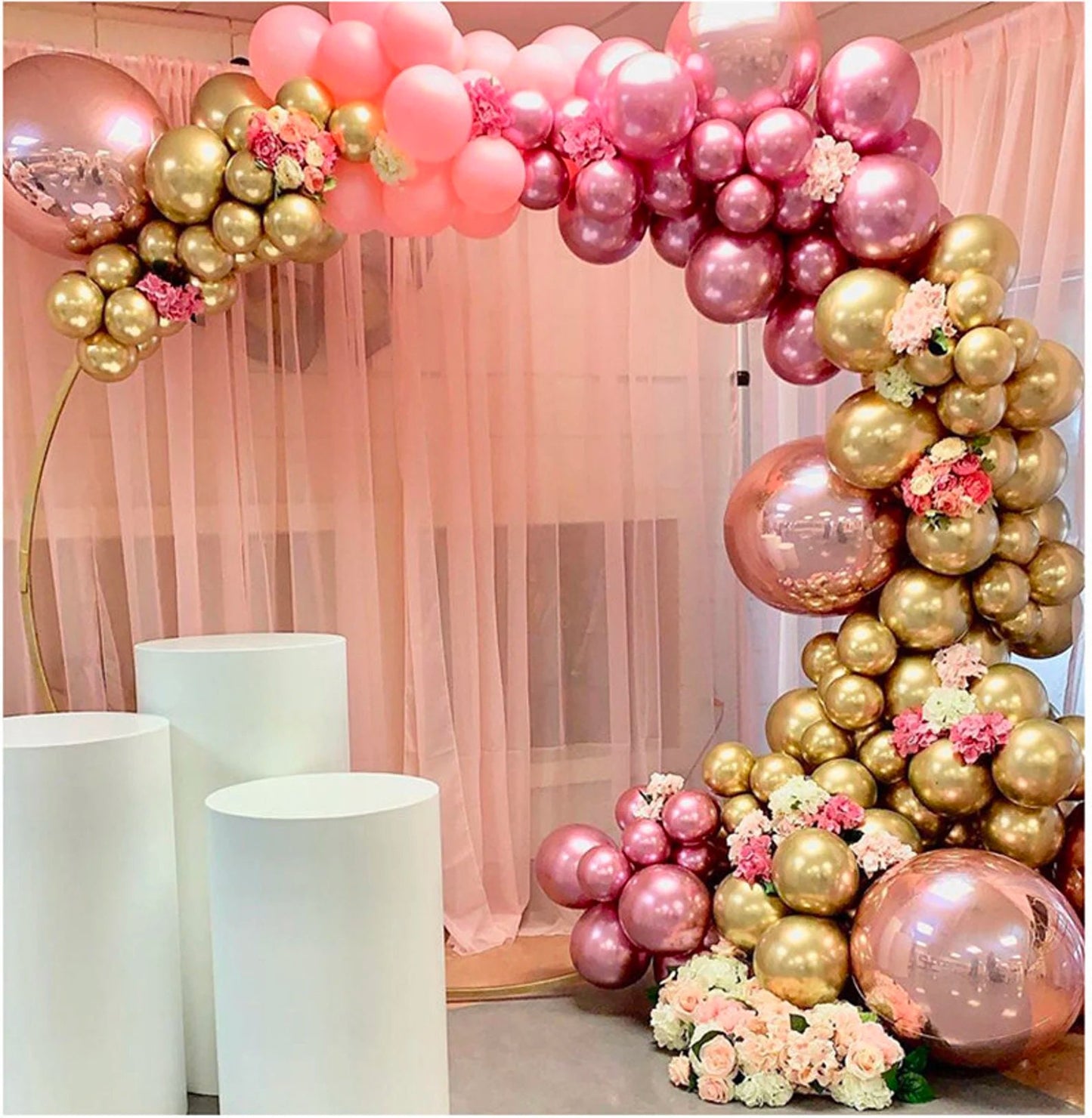 134pcs Chrome Gold Rose Pink Balloon Garland Arch Kit | 4D Rose Gold Balloons | Wedding Baby Shower Anniversary Birthday Party Decorations