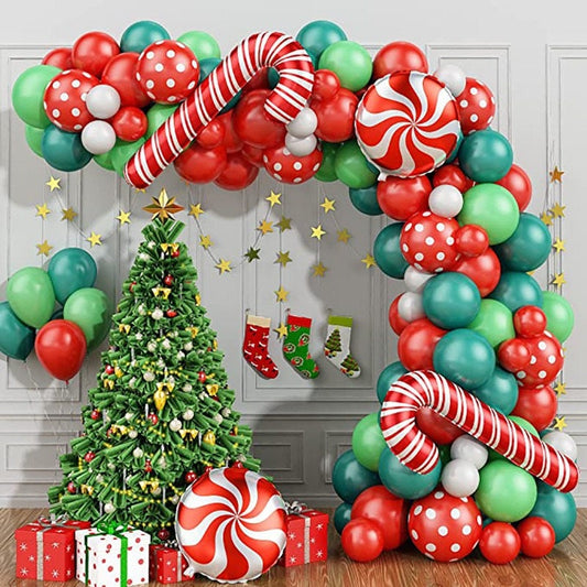 83Pcs Christmas Balloon Garland | Candy Red Green White Balloon Arch Kit |  Candy Cane Lollipop Foil Balloons for Xmas Party Decorations