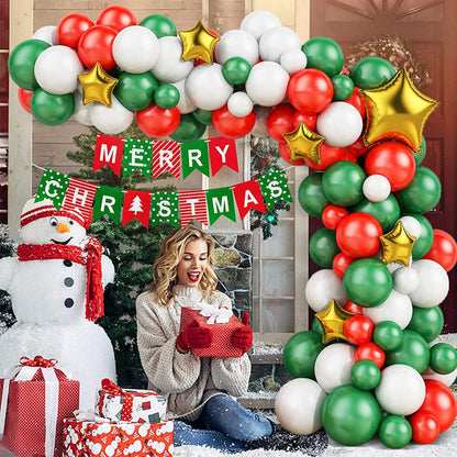 108Pcs Christmas Balloon Garland Arch Kit | Merry Christmas Banner | Red Green White Gold Star Balloons for Xmas Party Decorations